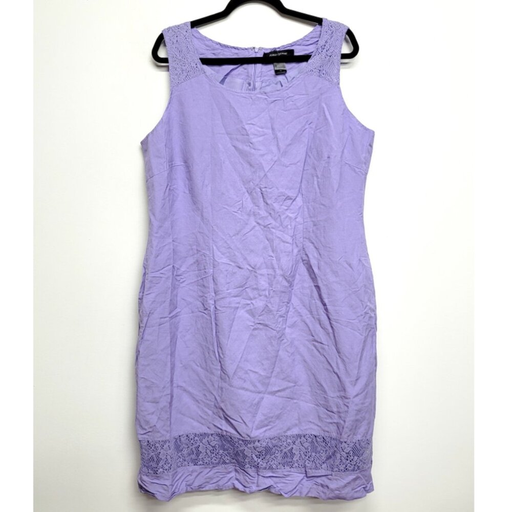 Ashley Stewart Purple Linen Crochet Detail Dress 16